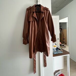 Brown Faux Leather Trench Coat